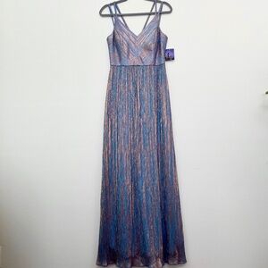 Nightway Blue and Rose Gold Prom Dress with Double Spaghetti Straps size 4